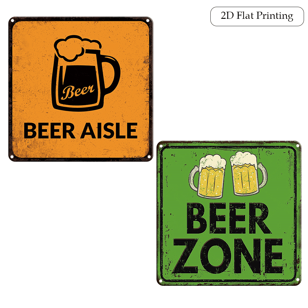 Home Bar Lounge - ชุดป้ายโลหะตกแต่งบาร์ลายแก้วเบียร์วินเทจ 2 ชิ้น ขนาด 8x8 นิ้ว
