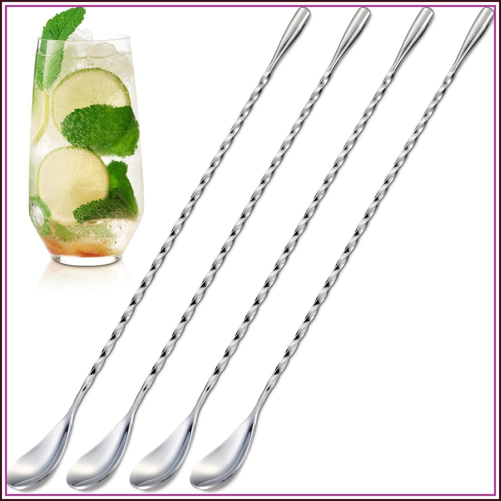 Bar Spoon Twisted - ชุดช้อนบาร์ 4 ชิ้น, ยาว 12 นิ้ว,
