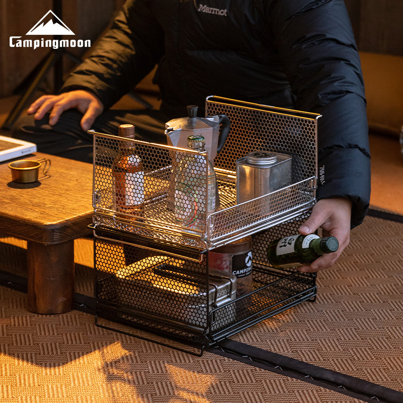Home Bar Shelves - CAMPINGMOON CK-23SF ตะแกรงตาข่ายลายหกเหลี่ยมแบบครึ่งบาร์ กล่องเก็บของพับได้สำหรับแคมป์ปิ้งและใช้ในบ้าน ชั้นวางอเนกประสงค์